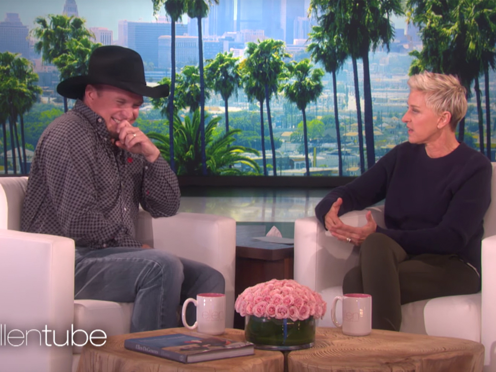 Watch Ellen DeGeneres Make Garth Brooks Blush About the Title of His New Single, “Baby, Let’s Lay Down and Dance”